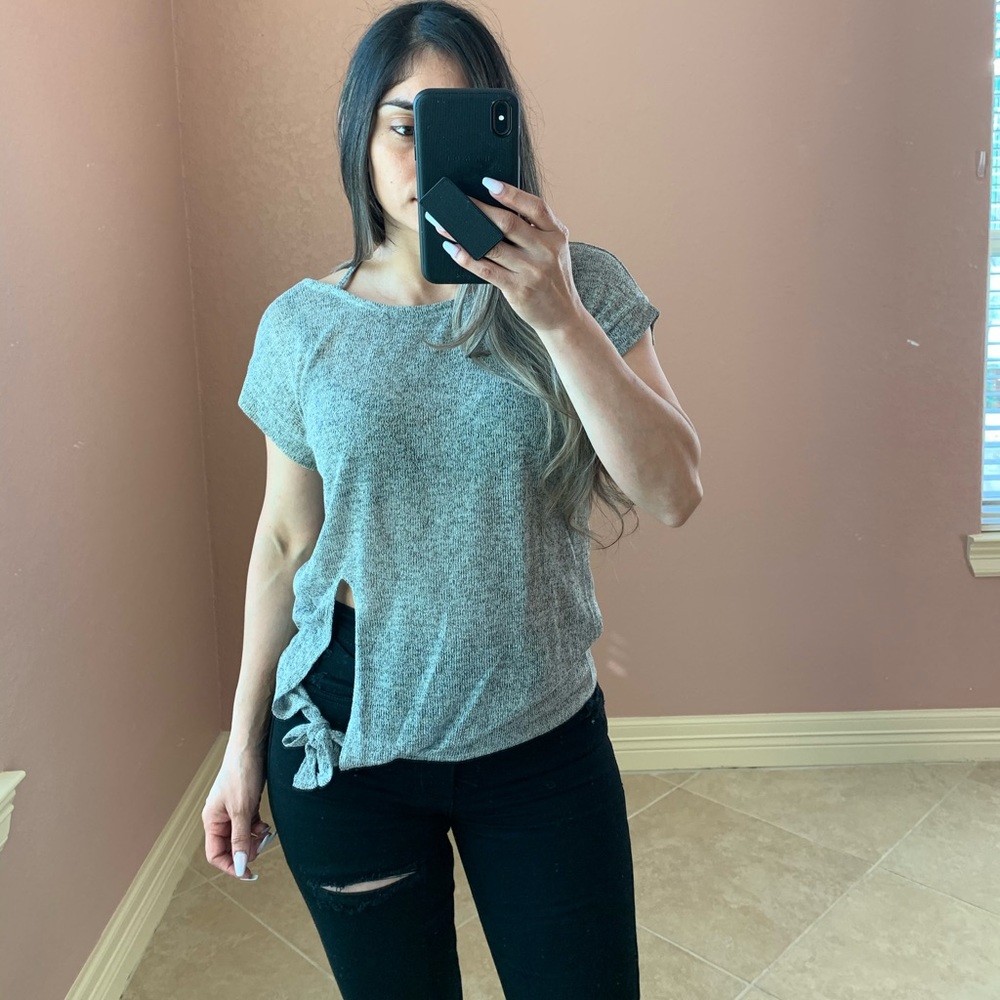 LAST 3..ANGIE  Criss Cross Tie Front Tee* - Picture 4 of 4